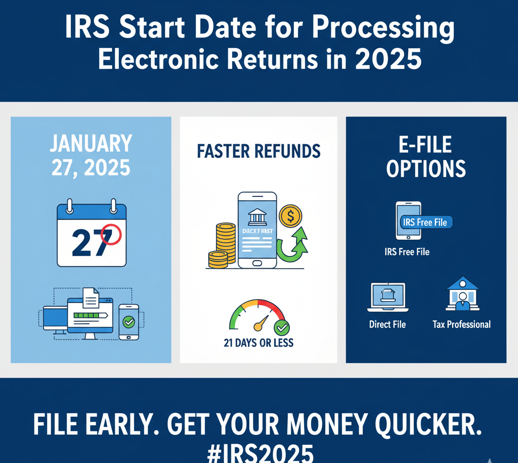 Infographic announcing the official IRS start date for the 2025 tax filing season, which is January 27, 2025.